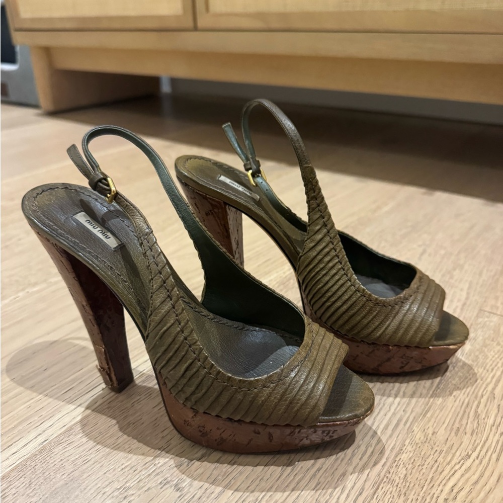 Miu Miu Olive and Brown Slingback platforms